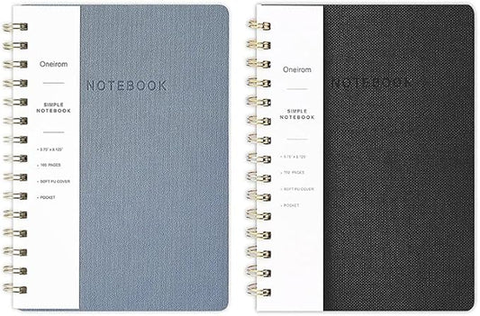 Spiral Notebook-5.75" x 8.125" College Ruled Journal with Inner Pockets and 160 Pages,PU Leather Cover Business Journal, Twin-Wire Binding Notebook Perfect for Office & Home School Supplies 2 pack Reefblue/Black