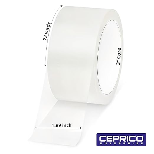 CEPRICO ENTERPRISE Premium Transparent Packing Clear Strong Adhesive Multi-Purpose Tape for Moving, Shipping, and Industrial Use - 6 Rolls of Invisible Tape Fits 2” Dispenser - 1.89 Inch X 109.4 Yard