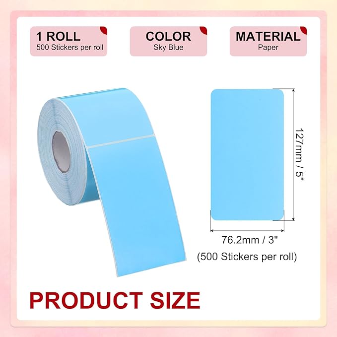 PATIKIL 3 x 5 Inch Rectangle Inventory Color Coding Labels 1 Roll, Square Self-Adhesive Inventory Label Stickers for Office Home Organization Name Tags, 500 Per Roll, Sky Blue