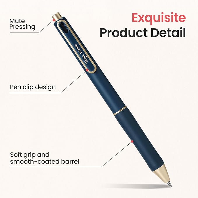 Taja Gel Pens, 6 Pcs Quick Dry Navy Gel Ink Pens, 0.5mm Fine Point Smooth Writing Pens for Journaling and Note Taking, Cute Aesthetic Pens for Women & Men-Navy Ink