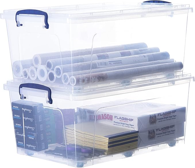 Superio Storage Bins with Lids, Clear Plastic Containers for Organizing, Stackable Totes, BPA Free, Odor Free, Organizer Boxes for Home, and Dorm (2 Pack, 32 Quart)