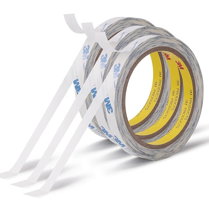 Double Sided Tape 9448A 1/2" x 33Ft Pack of 3 Made of 3M Super Sticky Adhesive Tape Ultra Thin Translucent Tissue Tape for Laptop Cell Phone Repairs Arts Crafts