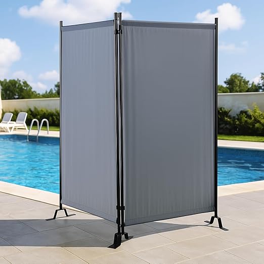 Proman Products - Galaxy 2 Panel Section Privacy Folding Screen Divider, Water Repellent Fabric Room Divider with Black Powder Coated Metal Frame for Indoors or Outdoors (Gray)