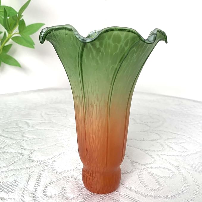 Bieye LS23 Lily Flower Blown Glass Lampshade (Orange Green, Opening I.D. 1.26" x O.D. 1.5")