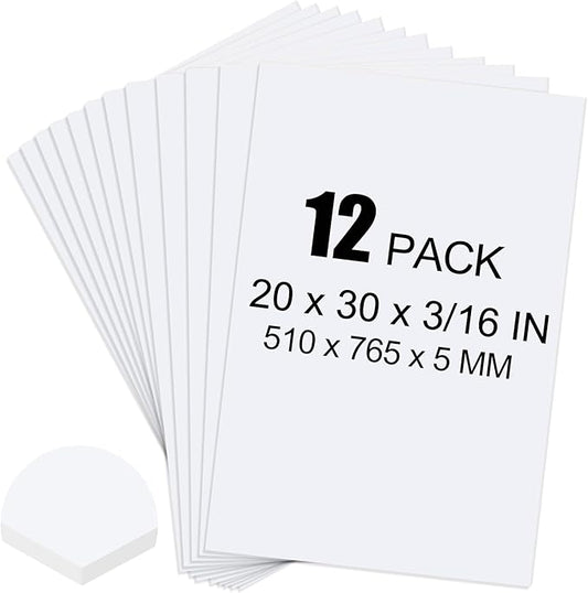 ToLanbbt 12 Pack White Foam Board, 20 x 30 x 3/16" Thick Foam Core Acid Free Poster Foamboard for Art Craft Projects, Painting, Displaying, Signage, Wedding, School
