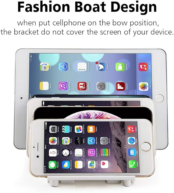 UDOLI Adjustable Universal Cell Phone Dock Stand Holder, Tablet Organizer Multi Device Desktop Stand for iPhone Samsung Galaxy Google Nexus Kindle - No Charging Port (White)