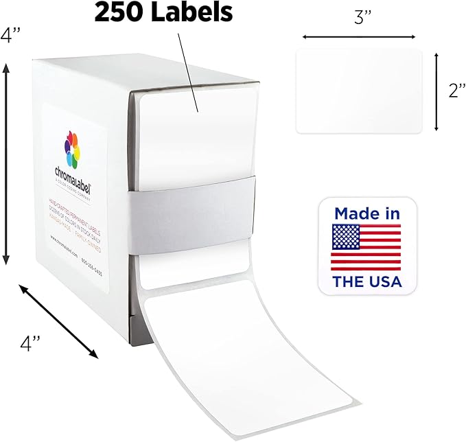 ChromaLabel 2 x 3 inch Permanent Color Code Rectangle Labels, 250 Labels per Dispenser Box, White