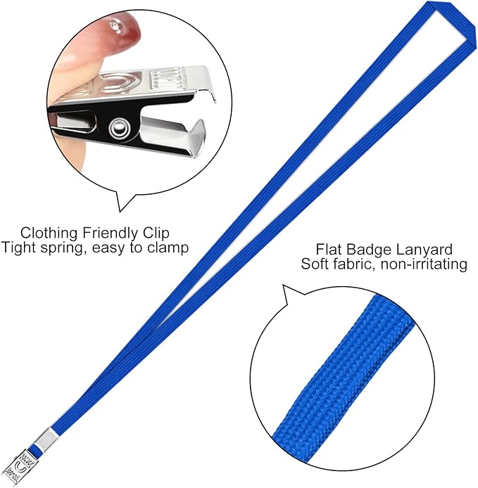 100 Pcs Clear Vertical Badge Id Card and 100 Pcs Lanyard, Reusable Lanyards for Id Badge Holder Name Tag Badge Holder with Lanyards for Adults Kids Business School Conferences (Blue)