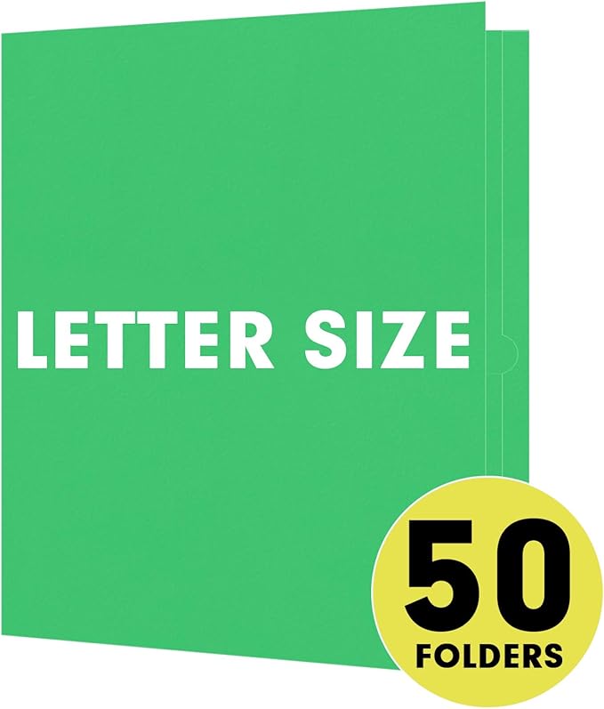 Two Pocket Folders, RAZCC 50 Pack 2 Pocket Folders Fit Letter Size Paper, Paper Folders with Pockets for School Office Business Home (Green)