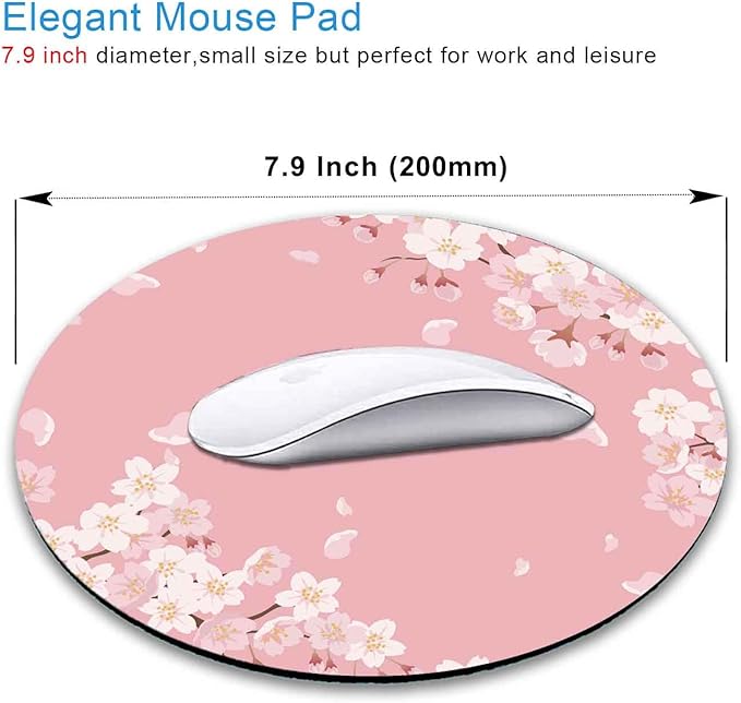 IMAYONDIA Cute Pink Mouse Pad, Floral Flowers Mouse Pad, Sakura Cherry Blossom Round Mousepad, Aesthetic Desk Decor, Anti Slip Rubber Base Mice pad for Computer Office Girl, 7.9 x 7.9 Inch
