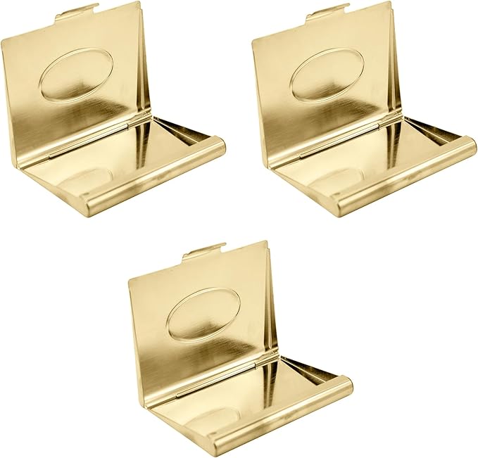 Stephanie Imports Set of 3 Slim & Minimalist Metal Business Card Holder Unisex Case (Gold Oval)