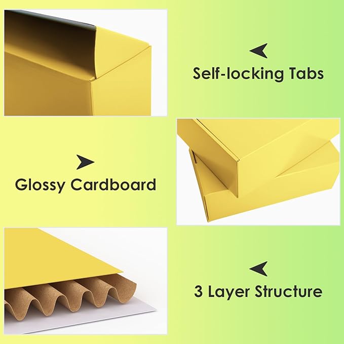 PHAREGE 12x9x4 inch Gift Shipping Boxes Bulk 20 Pack Yellow, Tab Lock Tuck Top Mailing Boxes for Packaging Small Business, Medium Cardboard Mailer Boxes for Wrapping Present