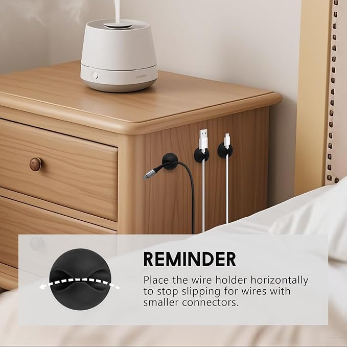 SmiLife Cable Clips Phone Cord Holder, Charger Cord Organizer, Cable Management Clips for Nightstand, Car, Office, Black 9 PCS