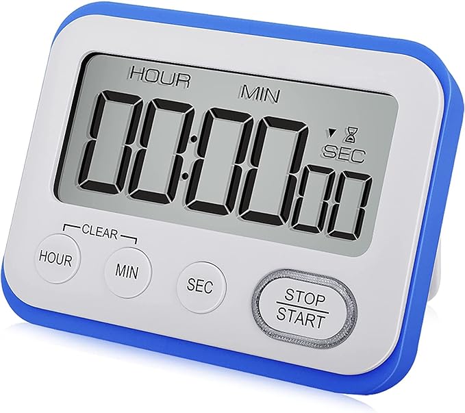 Digital Kitchen Timer Magnetic Loud Alarm, Large LCD Screen Silent/Beeping Multi-Function for Teachers Classroom Kids, Blue