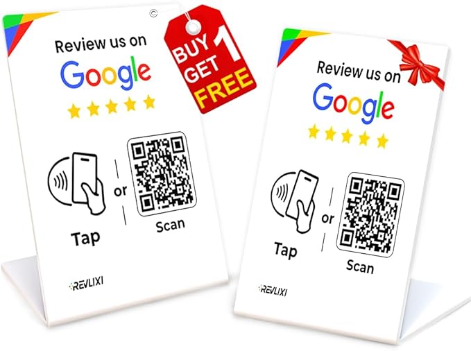 REVLIXI Google Review Stand (2 PCS) -Boost Google Reviews w/Reusable Google Review Tap Card Stand & QR Code Stand- No App No Subscription - Compatible with iPhone & Android - Grow with Google Reviews