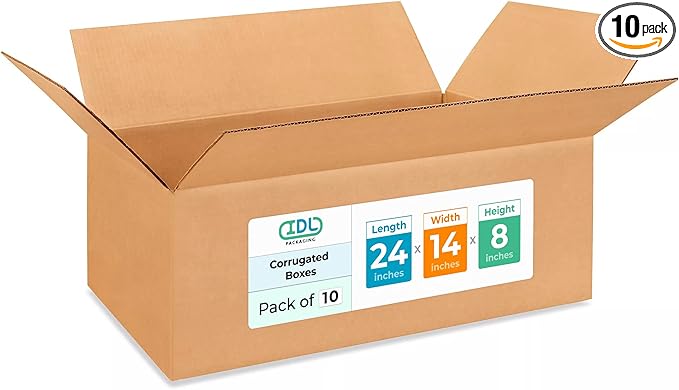 Large Shipping & Moving Boxes 24x14x8 inches (10-Pack) - Extra Strength 200 lb vs Regular - Corrugated Large Boxes for Moving - Shipping Box for USPS, UPS, FEDEX by IDL Packaging
