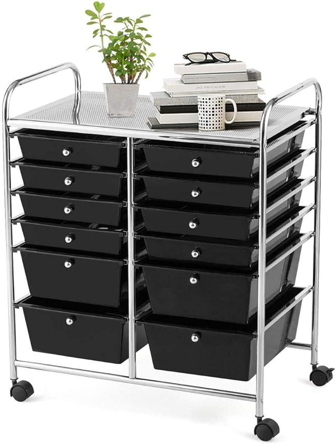 Giantex 12 Drawer Rolling Storage Cart Tools Scrapbook Paper Office School Organizer (Black)