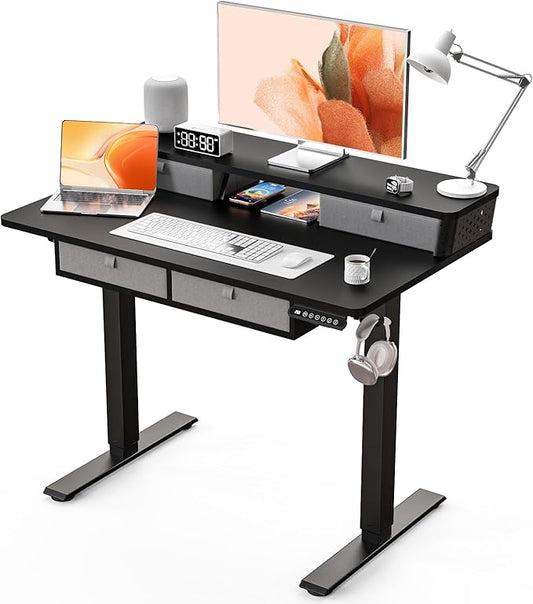 Kingant 40 x 24 Inch Electric Standing Desk with 4 Drawers, Height Adjustable Sit to Stand Computer Desk with Storage Shelf and C-Clamp Mount Compatibility for Home Office, Black