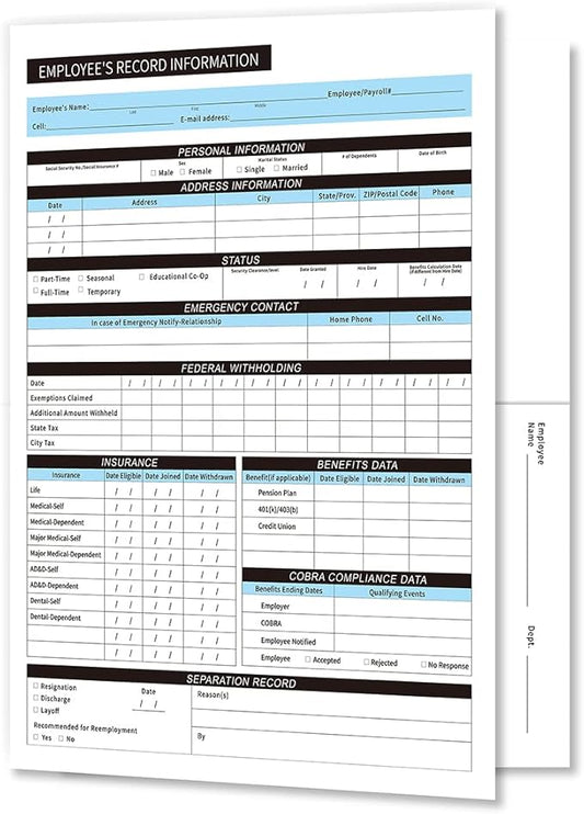 FENTASY Employee Record Folders - Confidential, High-Capacity, and Durable - Preprinted Pack of 25