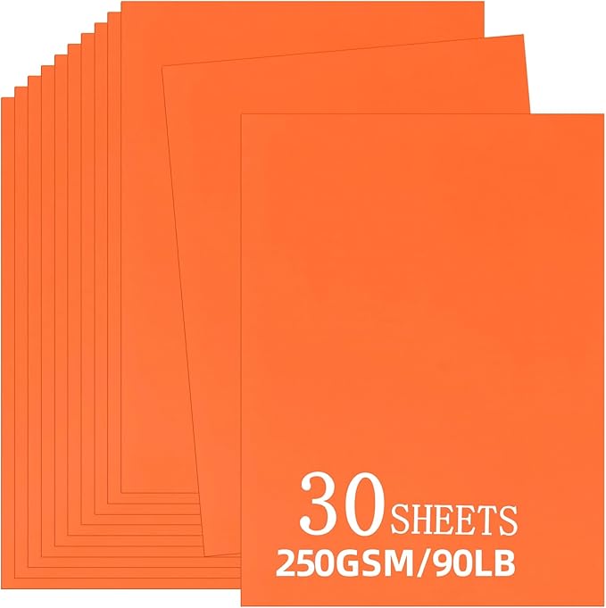 30 Sheets Orange Cardstock 8.5'' x 11'', 250gsm/90lb Heavyweight Cover Cardstock Paper, Thick and Smooth A4 Card Stock Perfect for Invitations, Menus, DIY Cards, Arts and Crafts