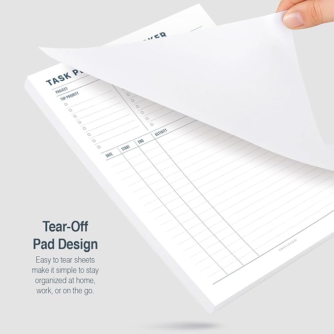Task Planner & Tracker 8.5 x 11 Tear-Off 70 Sheet Planner Pad – Project Organizer with Time Log, Top Priority, Follow-Up – Notepad for Home & Office (White, Minimalist, 1 Pack)