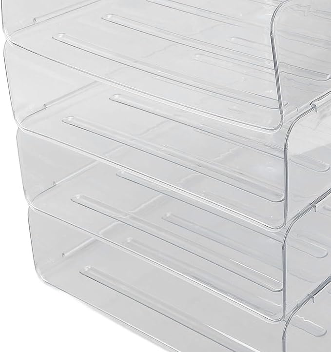 Jeanoko Desk Letter Tray Set Transparent Stackable Organizer for Home Office A4 Paper Storage 4 Layers