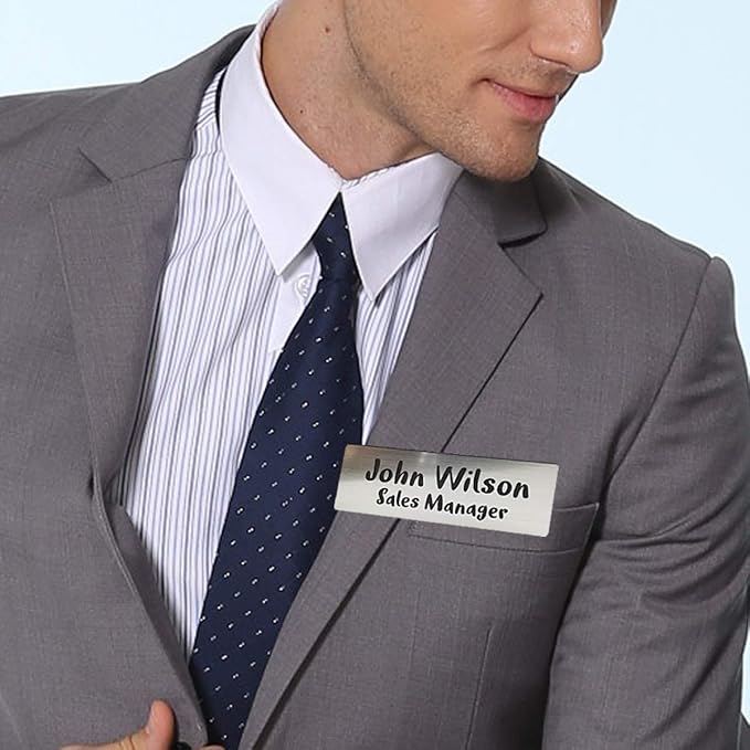 Custom Engraved Name Tag Badges for Business, Personalized Identification with Pin, Magnetic, Adhesive, or Blank Backing, 1.5"x3", White/Blue Text