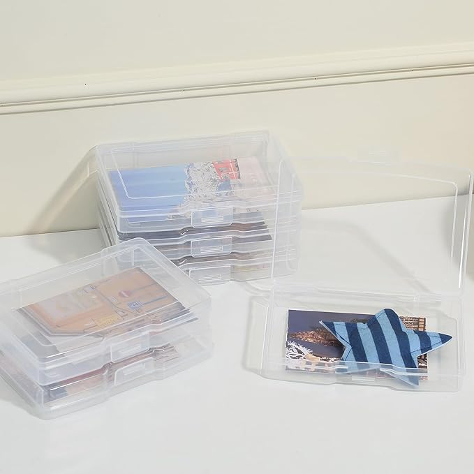 Party Club of America PCA Photo Storage Box 4" x 6" With Handle - 16 Inner Keeper, Large Organizer, Clear Plastic Craft Case for Stickers, Stamps, Jigsaw, Vegetable Seeds