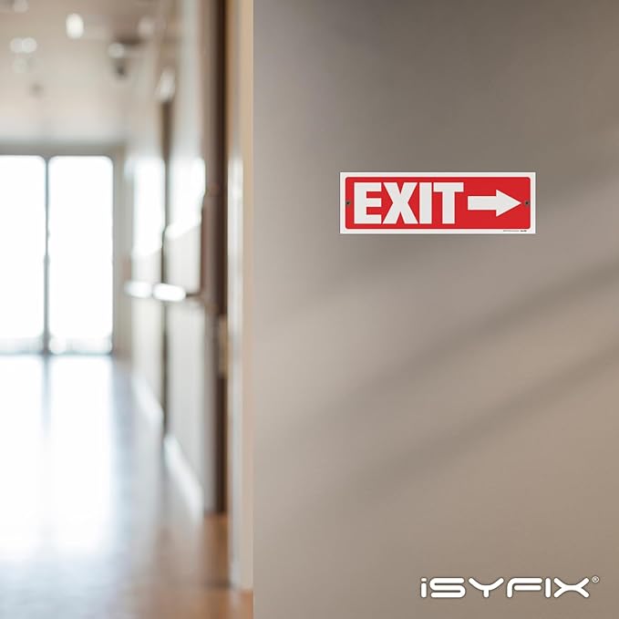 iSYFIX Exit Signs - 6 Pack 12x4 Inch Directional Arrow Signs, 40 mil Polystyrene Plastic, UV Laminated, Scratch & Fade Resistant, Waterproof - Ideal for Office, Theater, School, Business