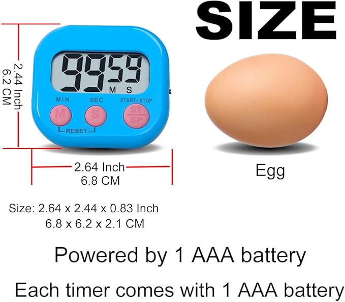 Timers, BESTWYA Magnetic Timer with Clear LCD Screen 3 Big Buttons On/Off Switch Count Up and Down Function for Kitchen,Study,Work,Exercise Training,Outdoor Activities (6,6 Colors)