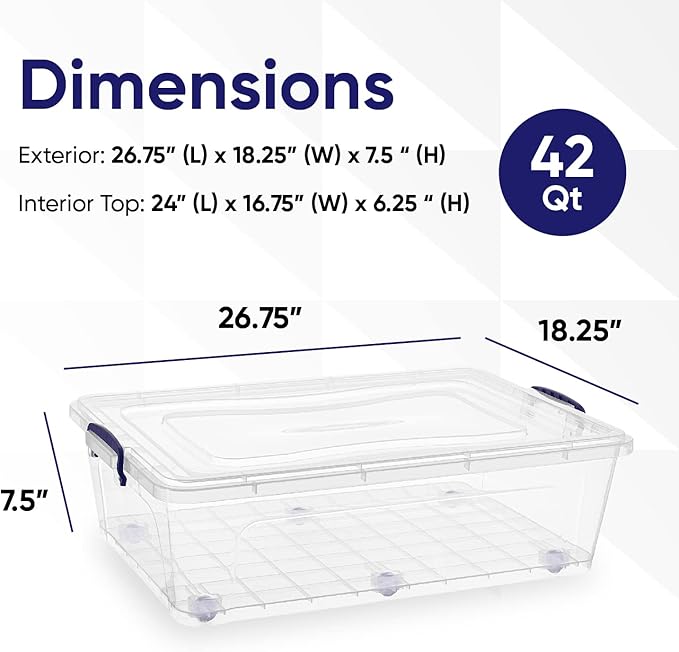 Superio Storage Bins with Lids, Clear Plastic Containers for Organizing, Stackable Totes, BPA Free, Odor Free, Organizer Boxes for Home, and Dorm (4 Pack, 42 Quart)
