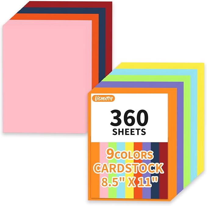360 Sheets Colored Cardstock Paper 8.5 x11 Valentine Day Cardstock Thick Paper, 9 Assorted Colors Construction Paper 200 GSM Card Stock for Scrapbook, Cricut, Card Making, DIY Crafts, School, Party