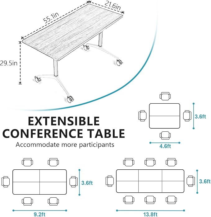 Goakwwuz Conference Room Table, Folding Conference Tables,Thicken Grey Tabletop,Flip Top Wooden Seminar Meeting Room Table for Conference Room Offices (4, Black, 55.1”)