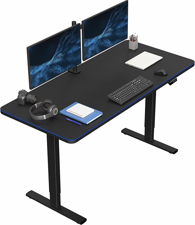 VIVO Electric 60 x 30 in Standing Desk with Full-Size RGB Mouse Pad, Memory Height Adjustment, 1B Series, Holds 220 lbs, Black Top Black Frame, DESK-KIT-1B6BP-30