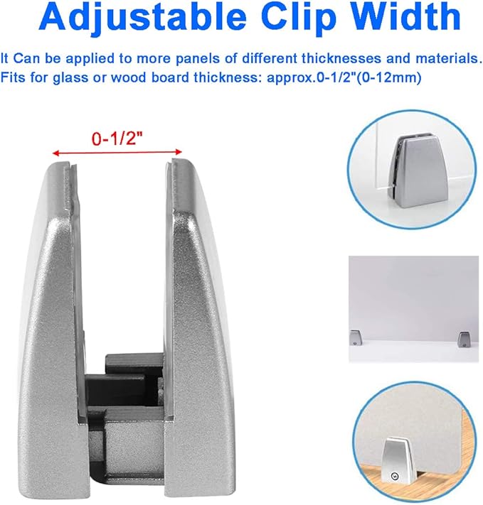 KSWLOR 20 PCS Office Desk Partition Support Bracket,Desk Divider Clamp Brackets Shelf Clip Clamp Holder Screen Clip Holders,Desk Privacy Screen Clips Clamps Sneeze Guard Bracket Support 0-1/2" Panel