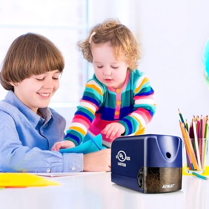 AFMAT Electric Pencil Sharpener, Heavy Duty Colored Pencil Sharpeners for Classroom, Home, UL Listed Pencil Sharpener for 6.5-8mm No.2/Colored Pencils, 10000+ Sharpenings, Blue PS28