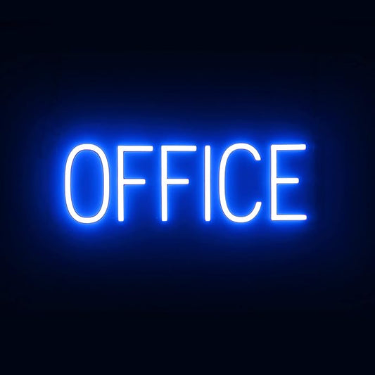 SpellBrite OFFICE Sign | Directional Sign with Neon Look, Blue LED Light Source | 20.5" x 6.3"