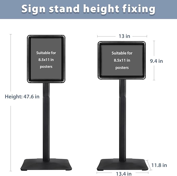 Sign Holder Stand, Heavy-Duty 8.5x11 Inch Aluminum Floor Stand for Posters & Signs | Includes PVC Plastic Sleeve & Weighted Base | Black Poster Display Stand