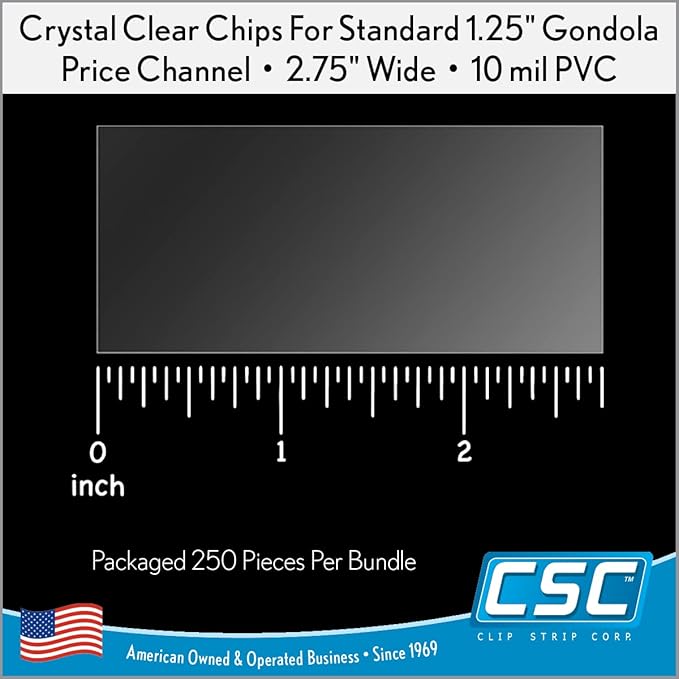 Price Data Channel Label Holder Chips, Clear Plastic Tags, 2.75" L x 1.25" H, 10 Mil Thick, Gondola Shelf Edge, Reusable, Made for Point of Purchase Shelf Molding by Clip Strip Corp.