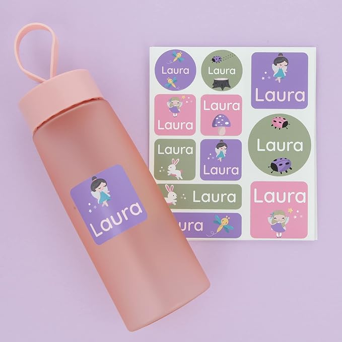 Large Name Labels for Kids (33) - Custom Stickers for Daycare and School Supplies - Durable, Waterproof Stickers for Water Bottles, Lunch Boxes, and More with Unique Designs - Fairy
