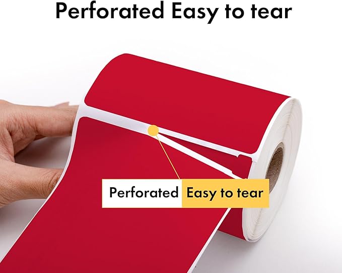 HOUSELABELS 4" x 6" Red Shipping Labels on 1" Core Compatible with Zebra and Rollo Printers, 6 Rolls / 250 Labels per Roll