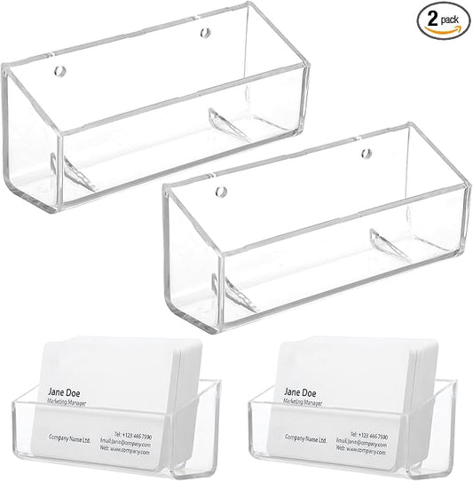 Yolev 2 Pcs Acrylic Business Card Holder Wall Mount Clear Business Card Organizer Hanging Office Calling Cards Display Stand Visiting Cards Desktop Organizer for Home Wall Mount or Place on Desk