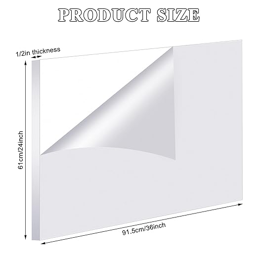 Roowest 2 Pcs 24 x 36 Inch, 1/2 Inch Thick Clear Acrylic Plexiglass Sheets Transparent Plastic Panels Sheets Cut to Size Cast Acrylic Board Panel with Protective Film for Craft DIY Project Sign Frame