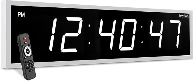 Ivation Huge Oversized 72" Large Digital LED Clock | Big Digital Clock w/Multi-Function Display – Stopwatch, Timer, Alarms, Temp & Date | 6 Brightness Levels, Time Memory & Remote (White)