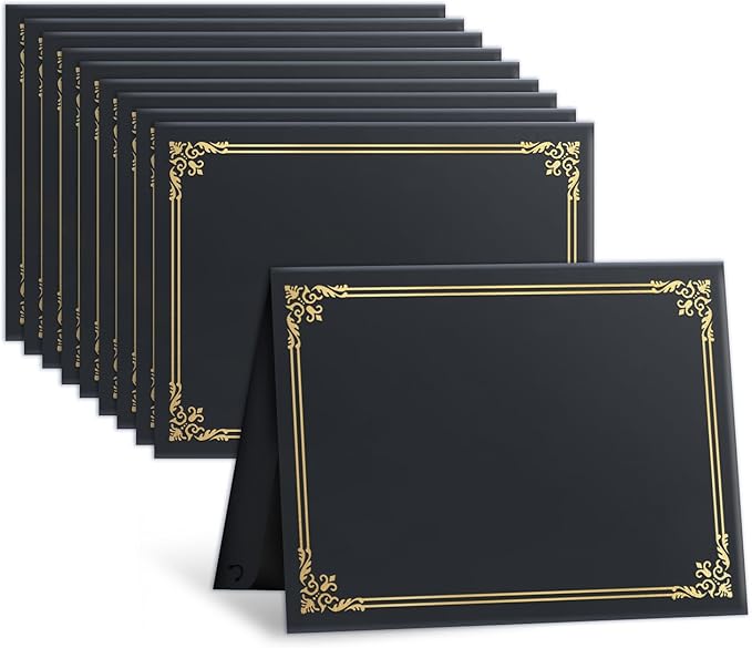 12 Packs Certificate Covers,Black Cardboard Diploma Cover,Certificate Holders Gold Foil Border,for Letter Size 8.5 x 11 Inch Awards and Certificates