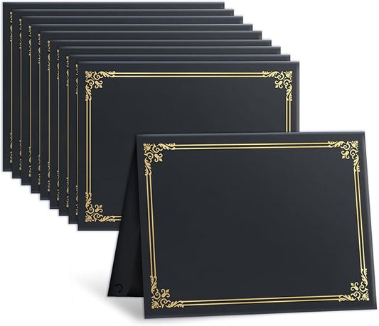 12 Packs Certificate Covers,Black Cardboard Diploma Cover,Certificate Holders Gold Foil Border,for Letter Size 8.5 x 11 Inch Awards and Certificates