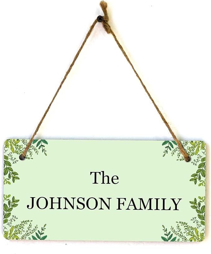 Signs ByLITA Greenery Wreath Personalized Hanging Wall or Door Sign (5 x 10") | Custom Signage for Your Home & Business