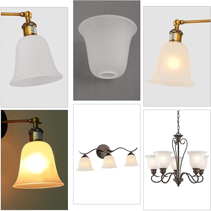 Eumyviv 3 Pack Bell Shaped Frosted Glass Lamp Shade Replacement with 1-5/8-inch Fitter Opening for Ceiling Fan Light Kit Wall Sconce Pendant Light Fixture A00046