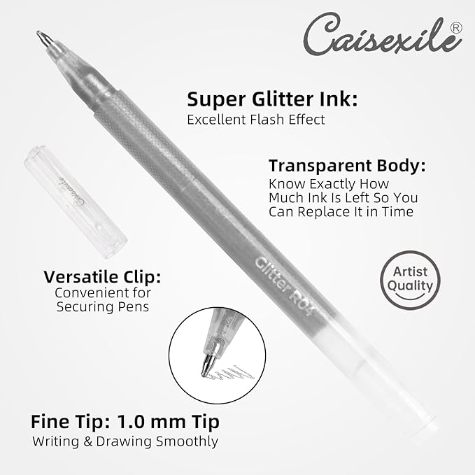 CAISEXILE 8 Neutral Palette Glitter Gel Pens Set, 1.0 mm Fine Point for Black Paper & White Paper, Large Capacity Pens for Journaling, Adult Coloring Books, Drawing, Note Taking, Highlighting