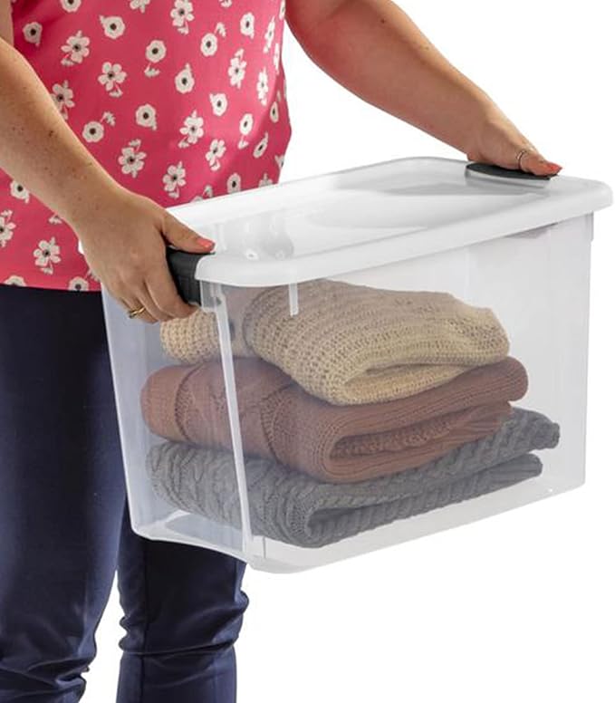 Sterilite 6-Pack Ultra Latching Box, Storage Bins with Lids, Clear Plastic, 30 Quart - Heavy-Duty Organizing Containers for Closet, Bathroom, and Office